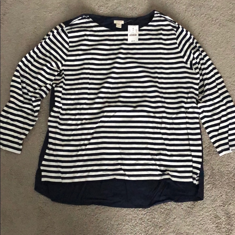 navy and cream striped mixed media shirt